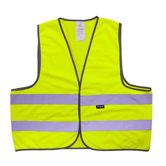 GILET / VESTE SECURITE JAUNE FLUO VELO-CYCLO WOWOW BANDE REFLECHISSANTE ADULTE